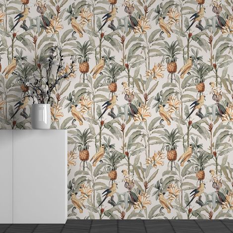 Papier peint panoramique - Motif Oiseaux Ananas - 130 cm x 81 cm (1/3)