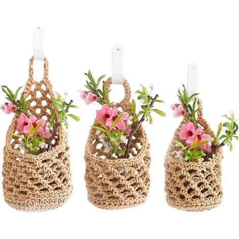 Porte-plantes suspendus en macramé, lot de 3, supports muraux de 3 tailles, pour intérieur et salon, pots non inclus, couleur lin (1/5)