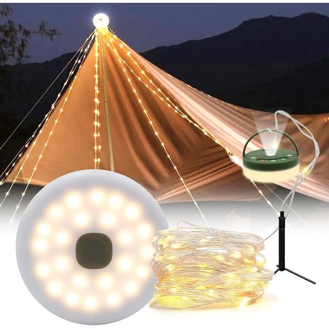 Campinglichter, 10 m, tragbare, vielseitig einsetzbare, einziehbare Camping-Lichterkette, über USB wiederaufladbar, wasserdichte Campinglichter für die Dekoration von Campinghöfen im Freien (Licht [En