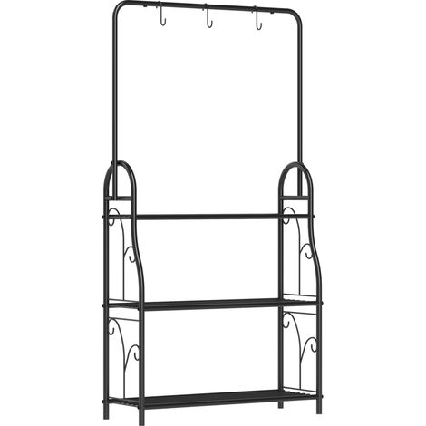 Estante para plantas de metal negro de 3 niveles con barra colgante 137 cm (1/5)