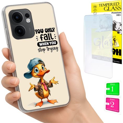Funda para Oppo Reno 13F 5G / 13 FS 5G con foto, parte trasera tipo pato y cristal 9H. (1/5)
