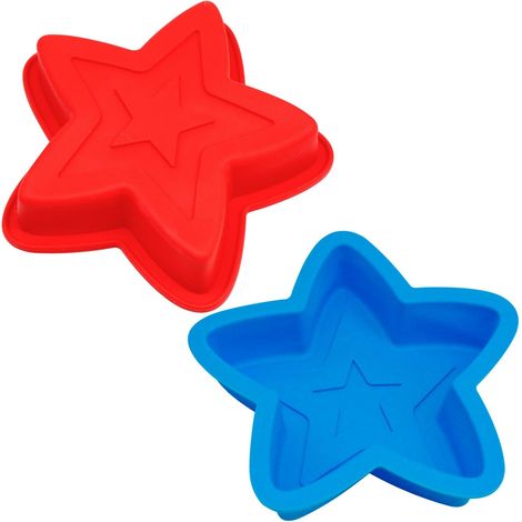 Set de 2 Moules à Gâteau en Silicone Forme Étoile 15cm, Moules de Cuisson Antiadhésifs Rouge et Bleu pour Four, Gelées, Desserts d’Anniversaire et Pâtisserie DIY (1/5)