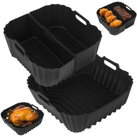 3 Pièces Moule Silicone Air Fryer, Accessoires Air Fryer pour Cosori 6L/5,5L, Philips 6,2L, Ninja AF181AF180AF141AF140 Réutilisable Plat Silicone Airs Fryer pour Friteuse à Airs, Micro-Ondes