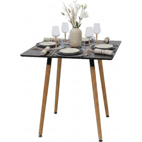Relaxdays Esstisch, eckig, HBT: 75 x 75 x 75 cm, MDF & Bambus, 4 Personen, skandinavischer Esszimmertisch, schwarz/natur