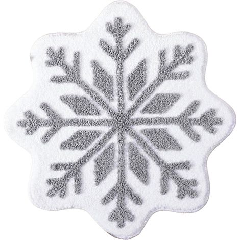 Tapis De Bain Forme Flocon De Neige - Tapis Anti-dérapant Ronde Pour Salle De Bain Cuisine Et Entrée - Lavable En Machine - Blanc - 40 X 40 Cm (1/5)