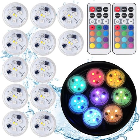 Lumière Submersible LED - 5 LED - Étanche IP68 - Télécommande Incluse - Pour Piscine Aquarium Fontaine Vase - 12 Pièces