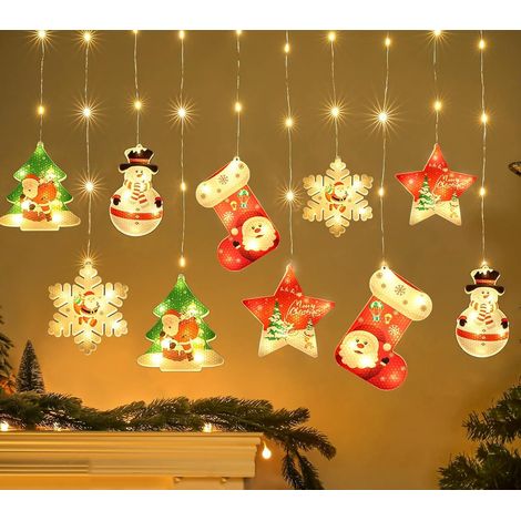 10 luces navideñas decorativas para ventanas de interior, 3 m, 100 LED, luces navideñas 3D, 8 modos, luces USB para cortinas de ventanas, para decoración de fiestas en interiores o exteriores, decorac