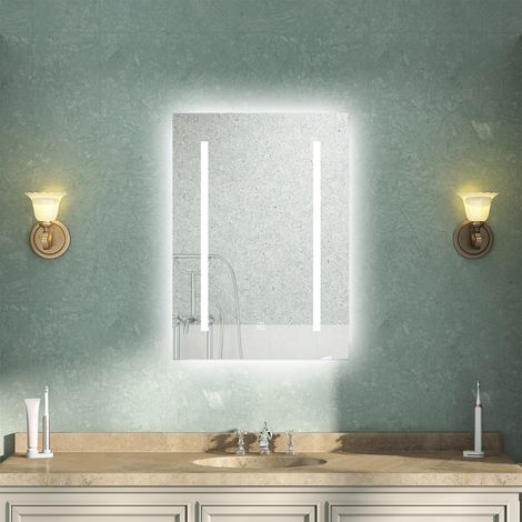 AVER-GROWTH 600x800mm Bathroom LED Mirrors with Shaver Socket, Bathroom Mirror with 3 Colors Lights, Dimmable&Demister, Memory Function, Horizontal/Vertical