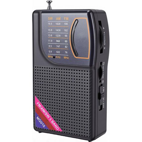 Radio Portable à Ondes Courtes, Radio AM FM SW 3 Bandes avec Tuner Numérique, Antenne 21 Cm, Clip Arrière, Prise Casque 3,5 Mm, pour Camping, Urgence, Utilisation en Extérieur (Black) (1/5)