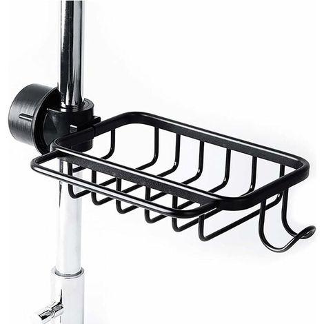 Wasserhahn-Schwammhalter mit Haken, verbesserter schwarzer Aluminiumkorb, Aufbewahrungsregal für Küchenspüle, Duschregal oder Shampoo-Halter (1/5)