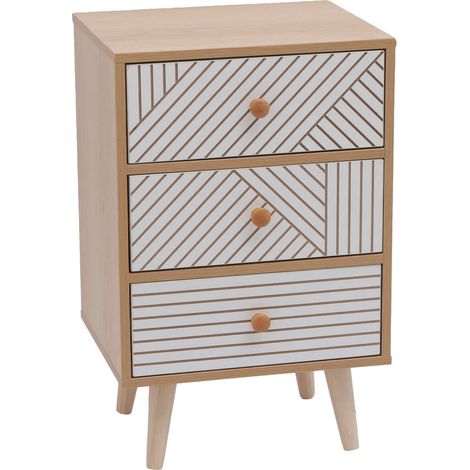 Nachttisch 3 Schubladen Mobili Rebecca Liven 55x35x29 cm MDF Kiefer Braun Weiß (1/5)