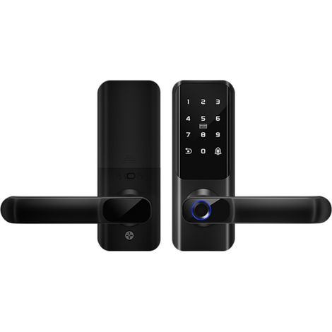 Serrure de porte intelligente avec poignée : Empreinte digitale, mot de passe, clé et déverrouillage à distance (1/5)
