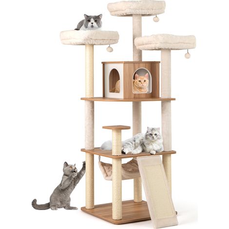 68 pouces arbre à chat avec niche, hamac et griffoirs en sisal, aire de jeu et repos pour chats (1/5)