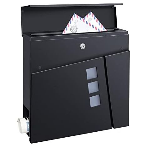 Wall-Mounted Mailbox with Lockable Newspaper Rack with Key Galvanized Steel 37 x 37 x 11 cm Anthracite Gray (1/5)
