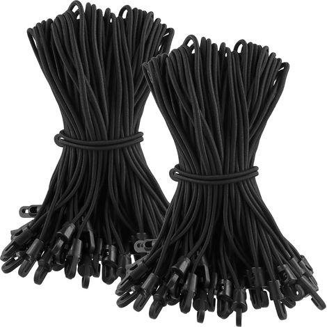 Lot de 80 Tendeurs Élastique avec Crochets - 25 cm - 4 mm - Tendeur Bâche Sandow - Noir - pour Bâches de Camping et Remorque (1/5)
