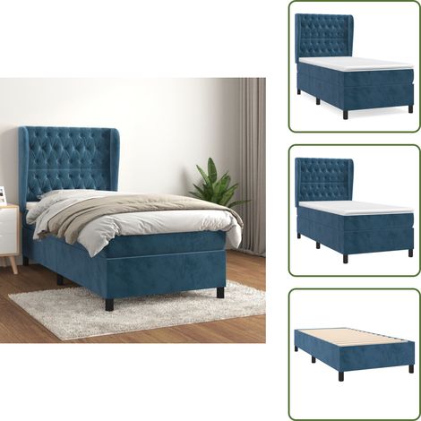 Sommier à lattes de lit avec matelas Bleu foncé 90x190 cm - Lit Tapissier - Lit Double - Lit Velours - Lit Design - Literie (1/5)