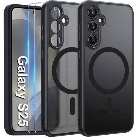 Funda MagSafe negra mate para Samsung S25 + 2 protectores de cristal (1/5)
