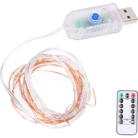 LED-Lichterkette in Kupferoptik, USB-betrieben, 10 m, 100 warmweiße Lichter mit Fernbedienung (Batterien enthalten), sternenklare Innendekoration (1/5)