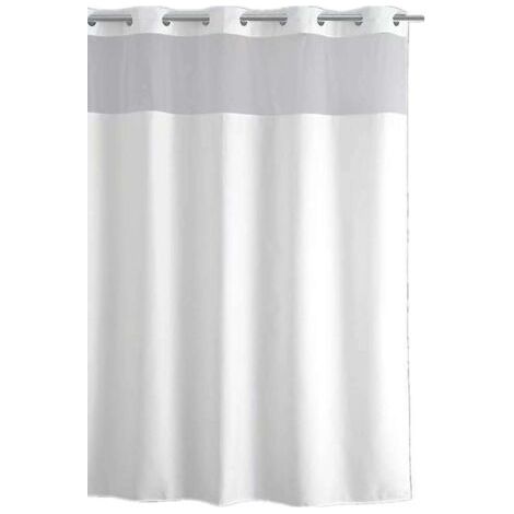 70.9 x 70.9 Inch Textured Shower Curtain with Snap-On PEVA Lining Set, Hotel Style Fabric Outer Curtain and Waterproof Inner Lining, White-Muntra (1/4)