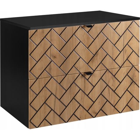 Rodan Waschbeckenunterschrank 80 cm, Braun Matt, 46 x 80 x 62,3 cm, mit schwarzer Waschtischplatte, feuchtraumgeeignet