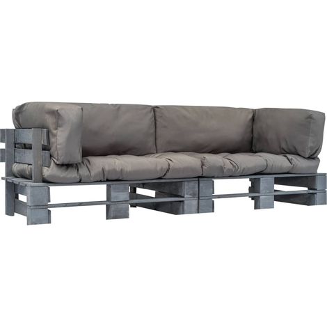 Lot de 2 Canapés de jardin palette Canapé relax - Banc de jardin Coussins gris Pinède BV521759 - BonneVie (1/4)