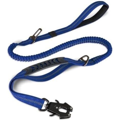Laisse Tactique, 1.2m-1.8m Bungee Laisse avec 2 PoignéEs RembourréEs, Ceinture De SéCurité pour Voiture, Laisse De Chien Solide pour Les Chiens De Taille Moyenne, Grande, X-Grand, Bleu Marine (1/4)