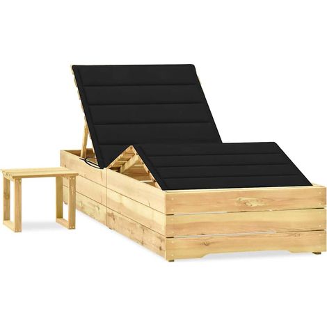 vidaXL Tumbona de jardín con mesa y cojín de madera de pino impregnada (1/2)