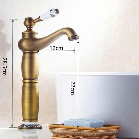 Mobiletto da bagno in ottone anticato, finto lavabo da bagno, acqua calda e fredda, rubinetto alto, leva singola, girevole a 360°, giallo, senza tubi - ALTRO (1/3)