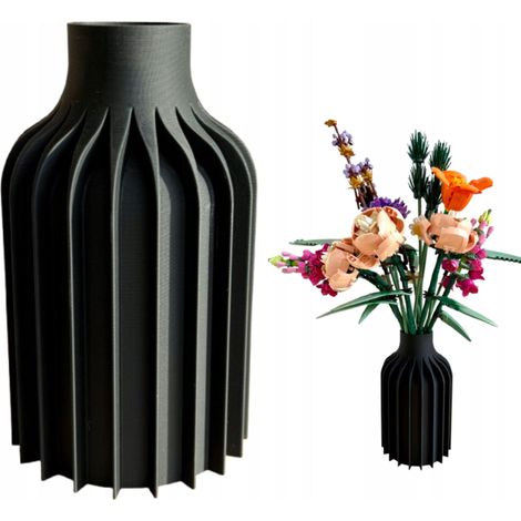 Jarrón Lego para flores, césped artificial decorativo moderno negro 17cm (1/5)