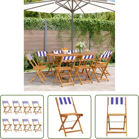 The Living Store Gartenstühle 8 Stk. Klappbar Blau und Weiß Stoff und Massivholz - Klappstuhl - Gartenstuhl - Esszimmerstuhl - Holzstuhl - Akazienholz (1/5)