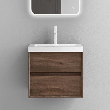 Mai & Mai Meuble de Salle de Bain Chêne avec Lavabo Meuble sous Vasque 60x48x55cm Meuble Suspendu avec 2 Tiroirs Rimo (1/5)