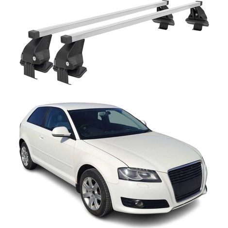 OMAC Dachträger Querträger Stahl für Audi A3 8P 3tür 2003-2012 – Abschließbar – City-Crash-getestet – DIN 75302:2019 – ISO/PAS 11154:2006 – Max. 50 kg Silber (1/5)
