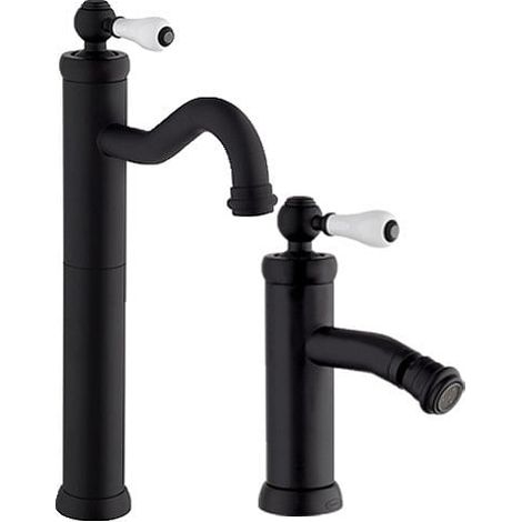 Set Rubinetti Jacuzzi per lavabo alto e bidet senza scarico serie Tosca YO nero opaco (1/5)