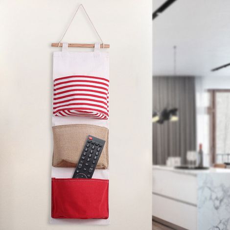 Sac de rangement en lin à 3 couches, sac suspendu pour armoire, pochette murale pour jouets (1/5)