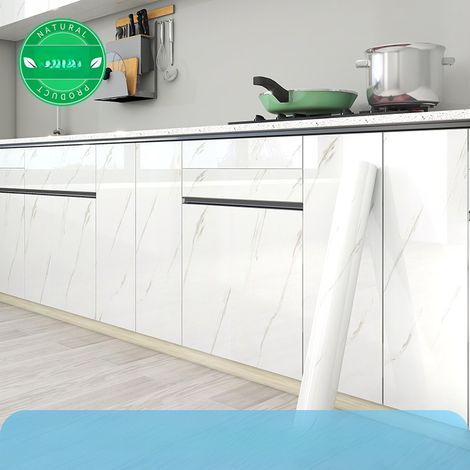 Papier peint autocollant en marbre, papier de contact pour comptoir de cuisine de salle de bain, autocollant mural imperméable en PVC,blanc (40200cm) (1/5)