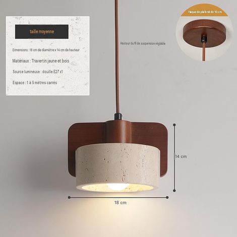 Suspension W pierre travertin noyer, douille E27 220V, LED froid