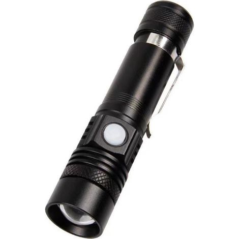 Lampe Torche USB Télescopique, Puissante Lumière Longue Portée, Alliage d'Aluminium T6, Imperméable, Rechargeable USB, Clip Ceinture pour Randonnée/Camping/Vélo, Urgence (1/4)