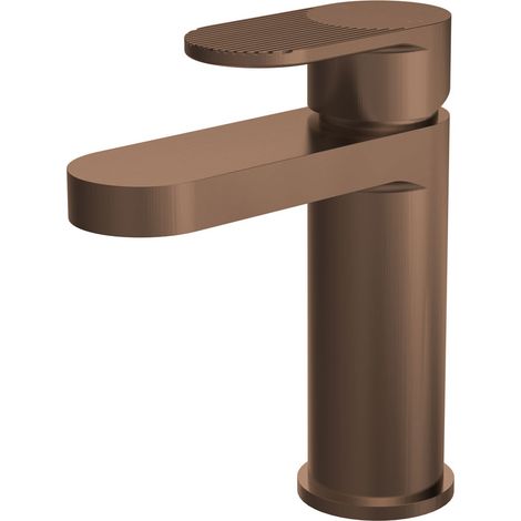 Nuie Cyprus Fluted Mono Basin Mixer Tap with Push Button Waste - Brushed Bronze