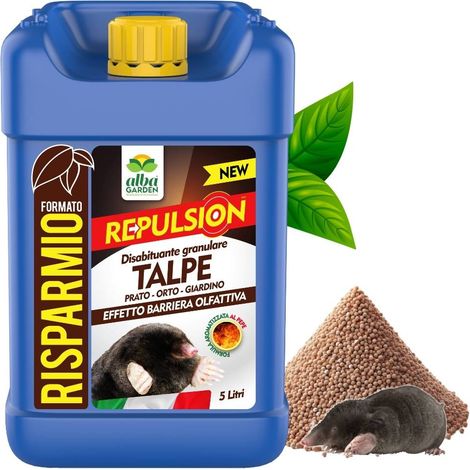 Disabituante Repellente Talpe Granulare Barriera Olfattiva Naturale per Allontanare Animali Selvatici Talpe Arvicole x 5 Lt
