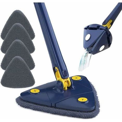 Balai à poussière et lave sol Balai de nettoyage rotatif réglable à 360° & avec 5 chiffons, en microfibre avec fonction compression automatique l'eau pour plafond et sol, bleu Balai à poussière et lav (1/4)