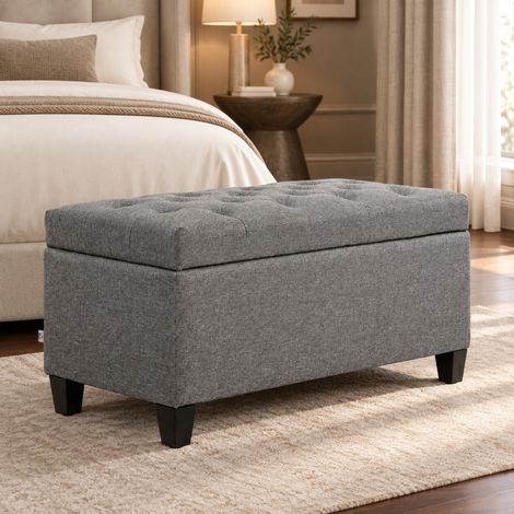 Panca contenitore imbottita 100 x 40 x 44 cm grigia HAVRYA (1/5)