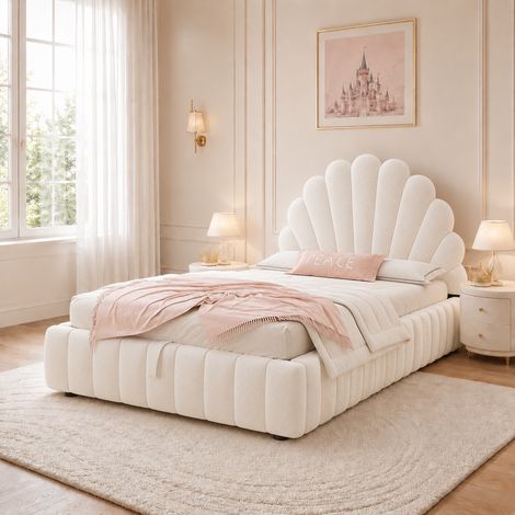 Lit rembourré en velours- lit coffre simple enfant 90 x 200 cm avec coffre hydraulique- compartiments- sans matelas- charge 136 kg- Beige