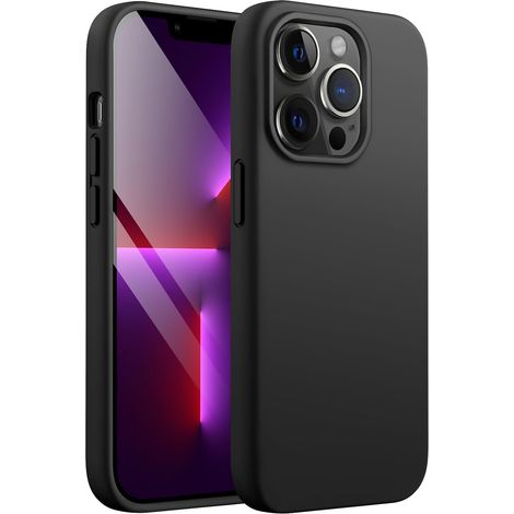 Coque en Silicone pour iPhone 13 Pro 6,1 Pouces, étui de Protection Complète du Corps au Toucher Soyeux, Housse Doublure Douce en Tissu Microfibre, Anti-Chocs (Noir) (1/5)