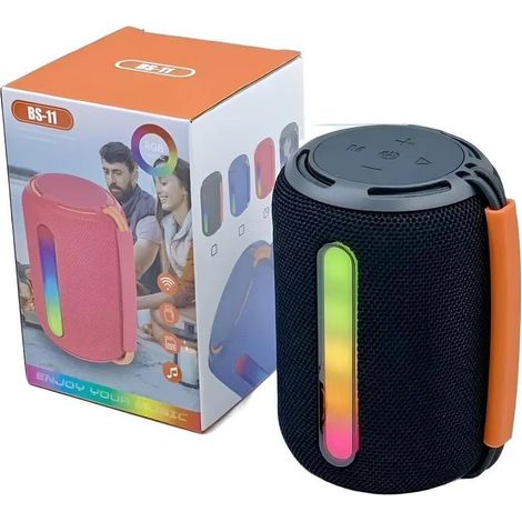 Enceinte Bluetooth portable BS-11 avec lumières LED multicolores, noire, idéale pour les fêtes et les voyages. (1/4)