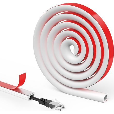 1m Auto-adhésif Cache-câble, Cache Câble Sol, Goulotte Passe Cable Sol, Cachez et Protégez Les Câbles Facilement, Goulotte Décorative pour Bureau Maiso - 14mm(Largeur) x10mm(Hauteur)-Blanc (1/5)