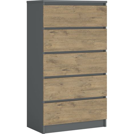 Cassettiera 5 cassetti, Antracite / Rovere Lancelot, 70 x 39 x 125 cm (1/5)