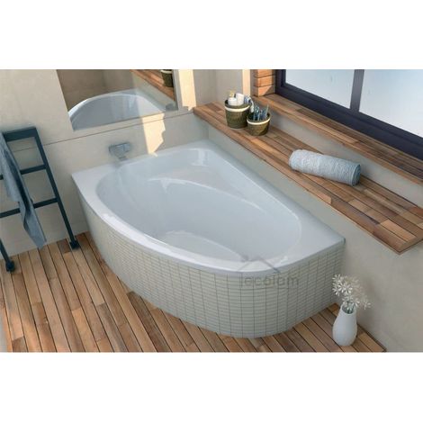 ECOLAM Baignoire d'angle acrylique Cornea 150x100cm gauche, baignoire acrylique blanc, siphon + silicone. Belle forme Aspect moderne original produit (1/5)