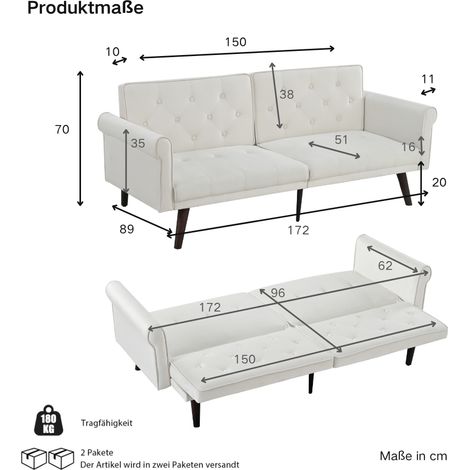 Canapé convertible 2-en-1 réglable, siège pliant multifonction avec dossier ajustable, idéal pour salon et chambre, beige (1/3)