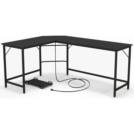 Scrivania per computer a forma di l con presa di corrente e amp supporto cpu e amp robusta scrivania angolare con struttura in metallo nera 88305932 88305932 88305932 88305932 88305932 88305932 883059