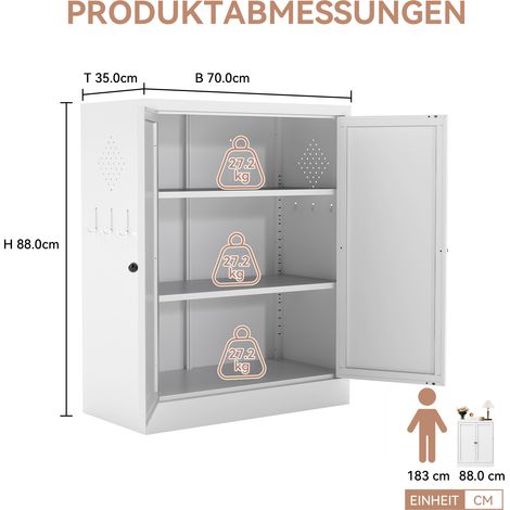 Étagère rangement autoportante 88 cm haut métal blanc meuble cuisine étagères réglables poignées ergonomiques espace rangement cuisine. (1/5)